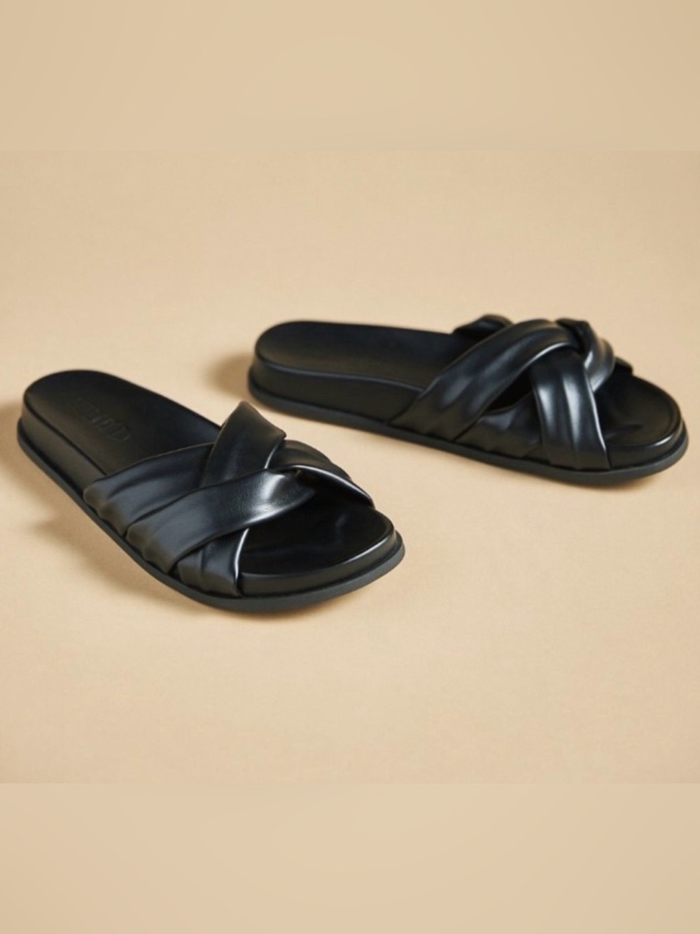 Anthropologie Silent D Black Leather Slides size 38